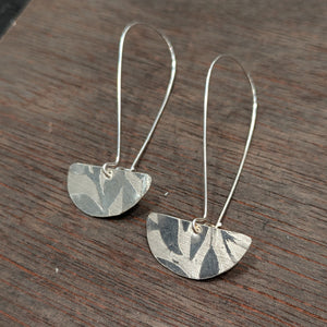 Embossed Half Moon Hook Earrings (small) - Sterling Silver