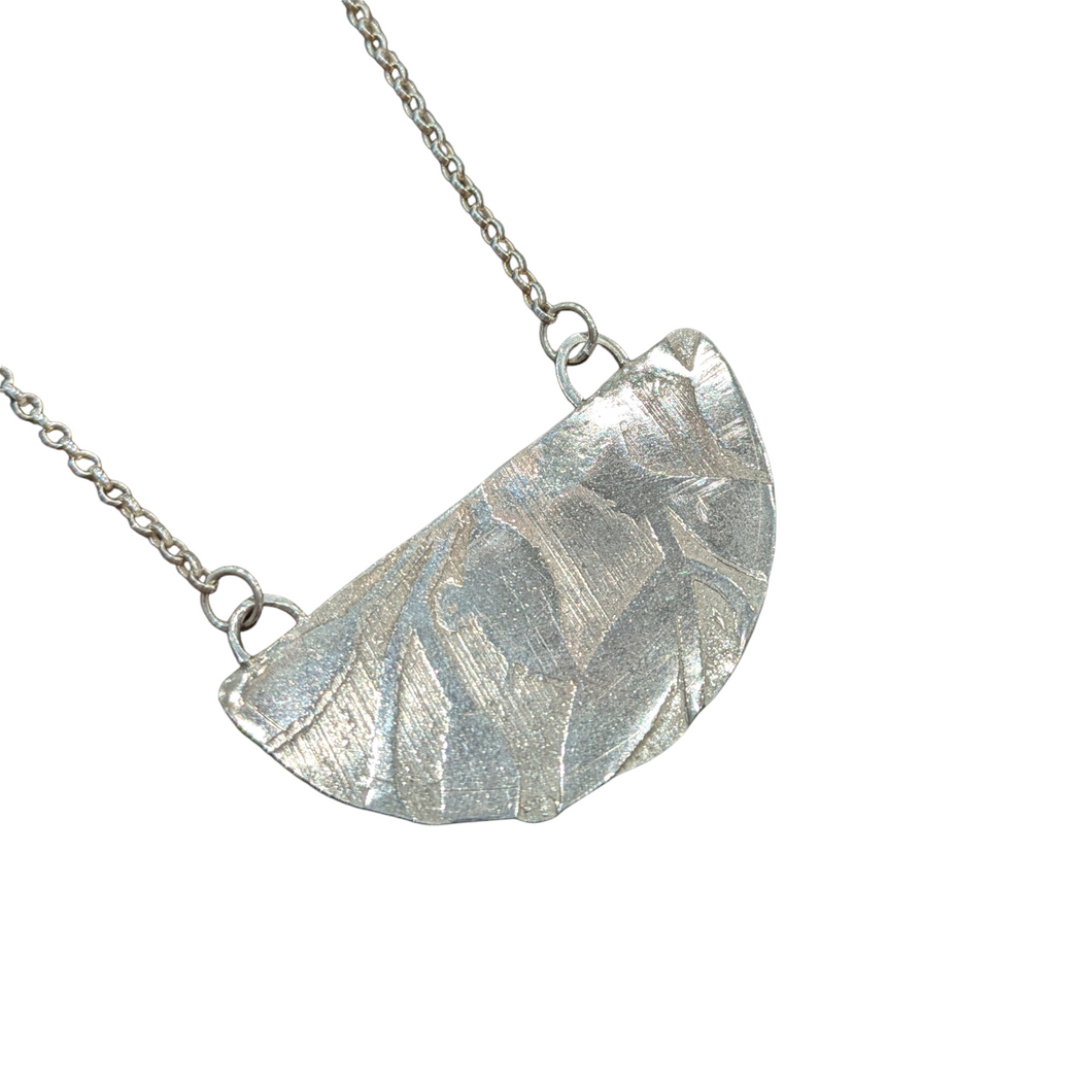 Embossed Half Moon Pendant - Sterling Silver