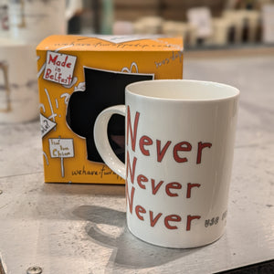 NEVER NEVER NEVER - use my mug - Belfast - humorous - bone - china - mug