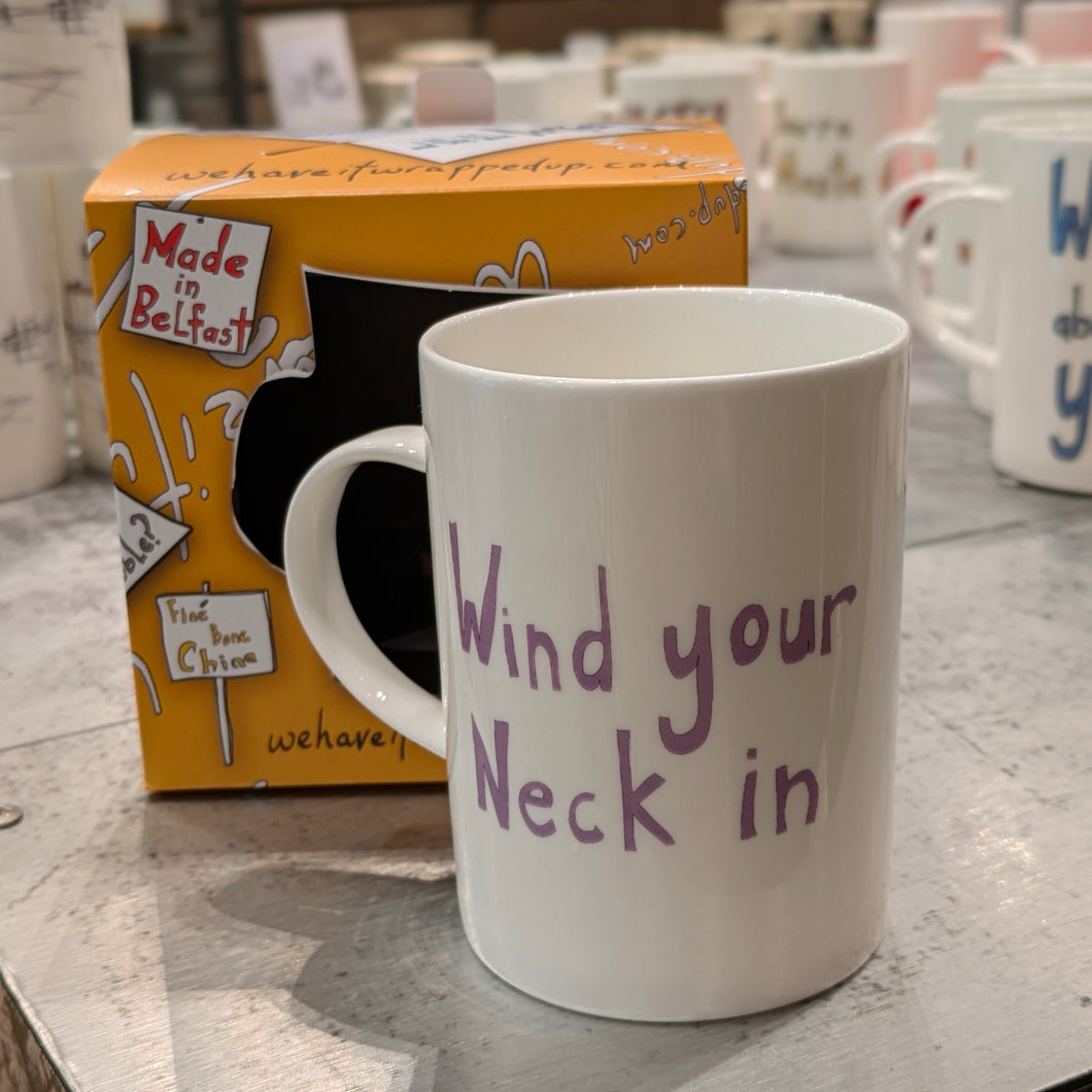 WIND YOUR NECK IN   - Belfast - Slang - humorous - bone - china - mug