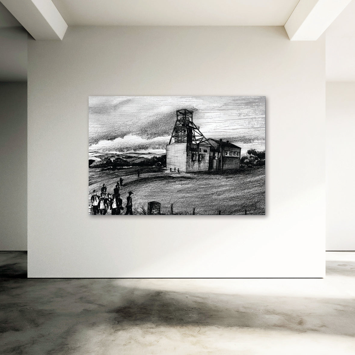 BARNSLEY PITHEAD  - Iconic Scene of miners leaving the Barnsley Colliery by Stephen Farnan