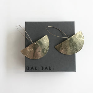 HALF MOON EARRINGS Textured Brass Large - Contemporary Made in Dublin Ireland
