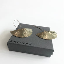 Load image into Gallery viewer, HALF MOON EARRINGS Textured Brass Large - Contemporary Made in Dublin Ireland
