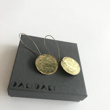 Load image into Gallery viewer, Disc EARRINGS Textured Brass - Contemporary Made in Dublin Ireland

