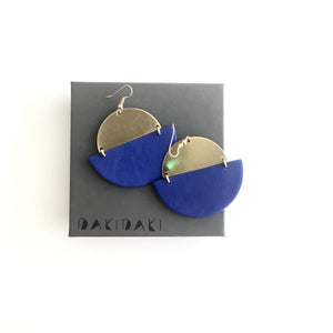 EARRINGS Blue + Brass Textured - Contemporary Made in Dublin Ireland