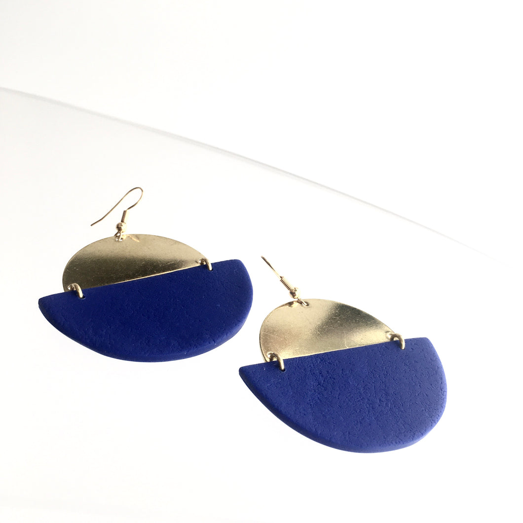 EARRINGS Blue + Brass Textured - Contemporary Made in Dublin Ireland