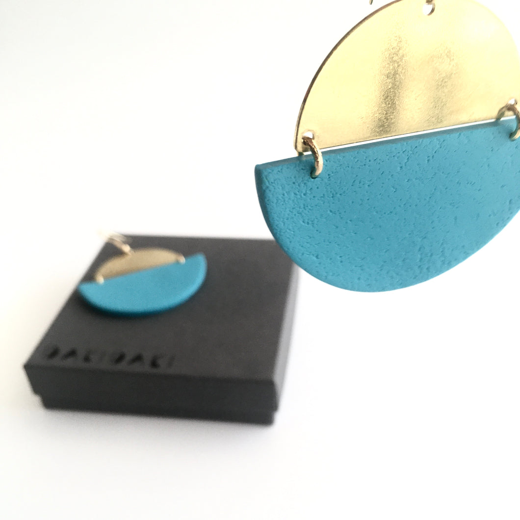 EARRINGS Turquoise + Brass Textured - Contemporary Made in Dublin Ireland