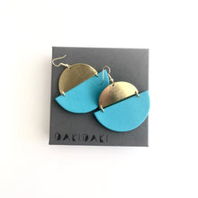 Load image into Gallery viewer, EARRINGS Turquoise + Brass Textured - Contemporary Made in Dublin Ireland
