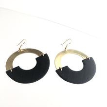 Load image into Gallery viewer, EARRINGS Black Circle + Brass Textured - Contemporary Made in Dublin Ireland

