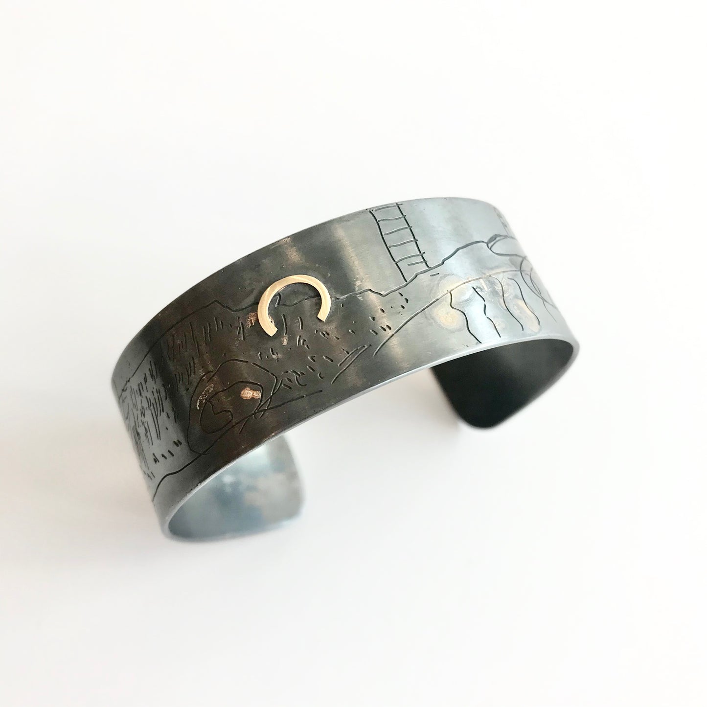 Oxidised Silver Gold Etched Cuff