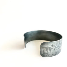 Load image into Gallery viewer, Oxidised Silver Gold Etched Cuff
