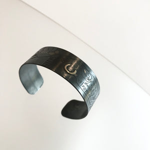 Oxidised Silver Gold Etched Cuff - by Ghost & Bonesetter - Made in Belfast