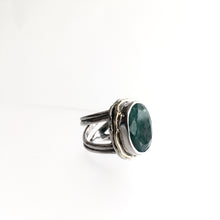 Load image into Gallery viewer, Rough Cut Emerald Magnolia Ring - solid Silver with Gold plate
