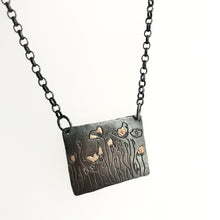 Load image into Gallery viewer, Nightwalk Oxidised Silver Gold Etched Floral Pendant Necklace
