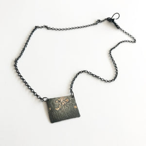 Nightwalk Oxidised Silver Gold Etched Floral Pendant Necklace