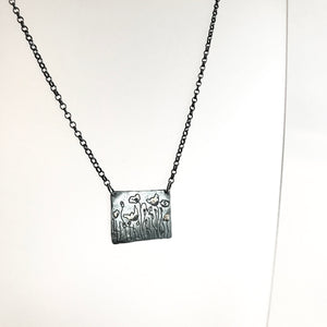 Nightwalk Oxidised Silver Gold Etched Floral Pendant Necklace