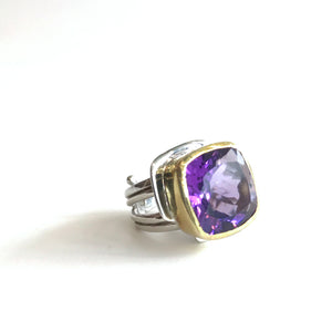 Amethyst Art Deco Ring - solid Silver with Gold plate