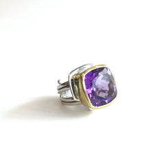 Load image into Gallery viewer, Amethyst Art Deco Ring - solid Silver with Gold plate
