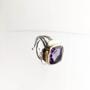 Amethyst Art Deco Ring - solid Silver with Gold plate
