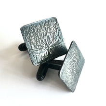 Load image into Gallery viewer, Cufflinks - Oxidised Silver Gold Etched Tree - by Ghost &amp; Bonesetter
