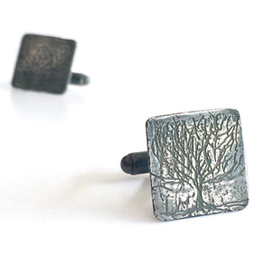 Cufflinks - Oxidised Silver Gold Etched Tree - by Ghost & Bonesetter