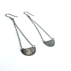 Oxidised Silver Chain Half Moon Beaten Earrings