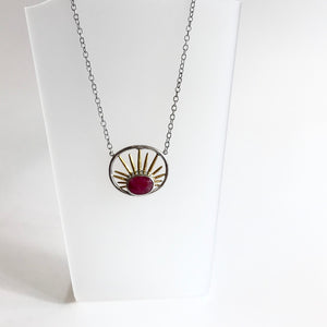 Goddess RUBY Pendant Necklace - Sterling Silver and Gold Plate