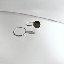 Load image into Gallery viewer, Silver Disc Beaten Hoop Earrings - by Ghost &amp; Bonesetter - Made in Belfast
