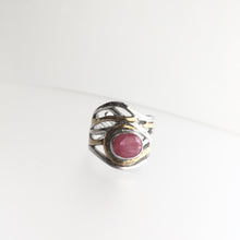 Load image into Gallery viewer, Mayhem Ring - Rough cut Ruby + solid Silver with Gold plate
