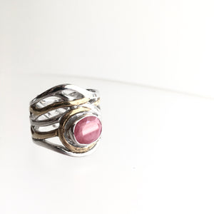 Mayhem Ring - Rough cut Ruby + solid Silver with Gold plate