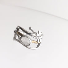 Load image into Gallery viewer, DRAGONFLY Ring with Moonstone + Silver with Gold plate
