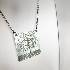 Silver Etched Tree Pendant Necklace - Made in Belfast