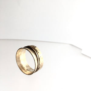 Gold Plated Double Banded Beaten Ring - by Ghost & Bonesetter - Made in Belfast