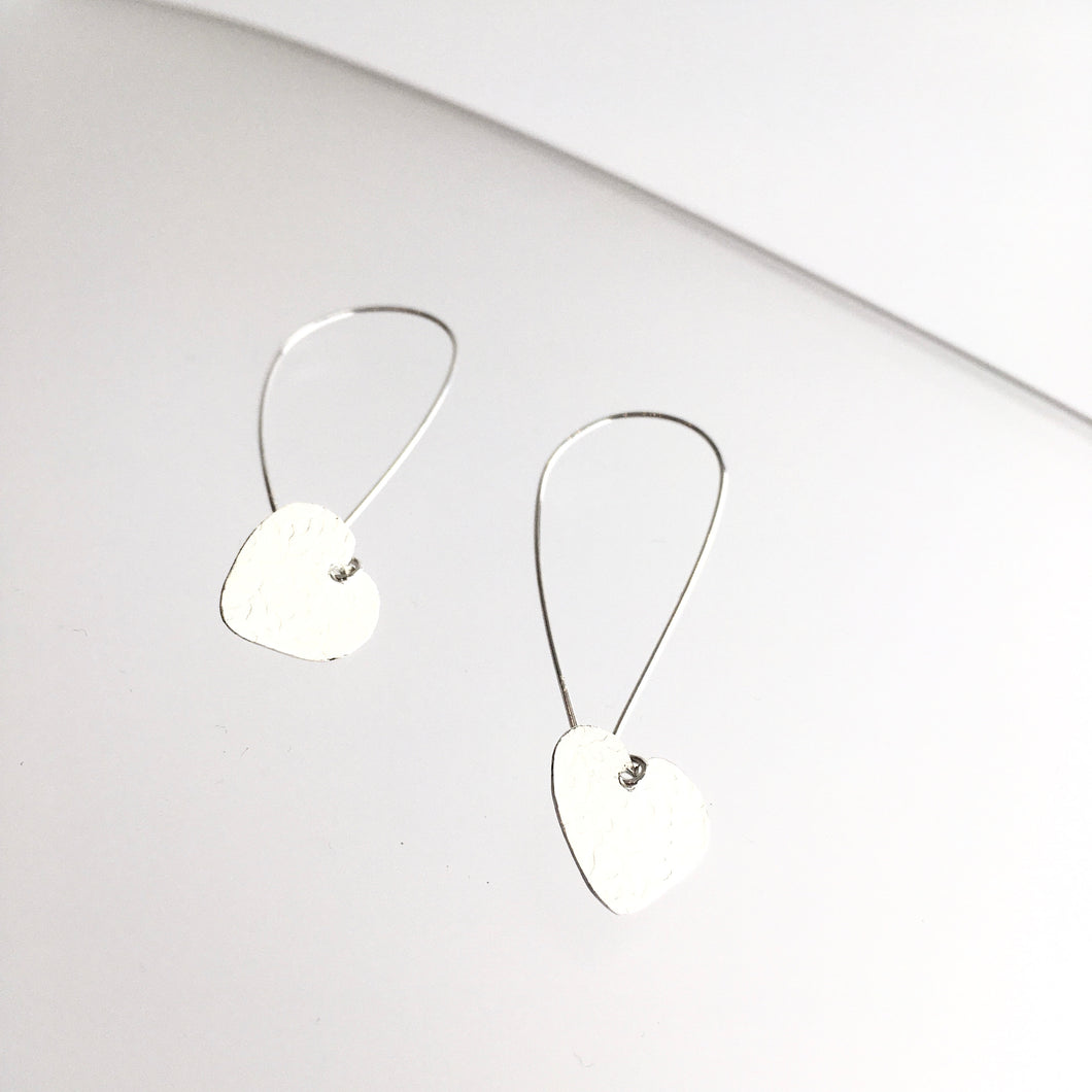 Silver Textured Heart Drop Earrings - by Ghost & Bonesetter - Made in Belfast