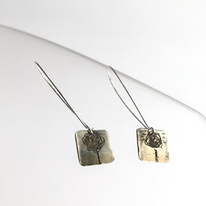 Gold Plated Etched Tree Drop Earrings - by Ghost & Bonesetter - Made in Belfast
