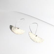 Load image into Gallery viewer, Silver Beaten Half Moon Drop Earrings - by Ghost &amp; Bonesetter - Made in Belfast
