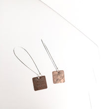 Load image into Gallery viewer, Copper Etched Square Drop Earrings - by Ghost &amp; Bonesetter - Made in Belfast

