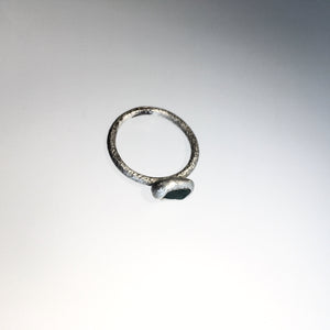 Silver Beaten Emerald Stone Ring - by Ghost & Bonesetter - Made in Belfast