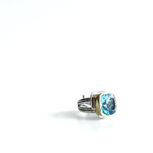 Load image into Gallery viewer, Blue Topaz Art Deco Ring - Solid Silver with Gold Plating
