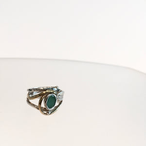 Leaf Ring with Emerald - Solid Silver & Gold Plate