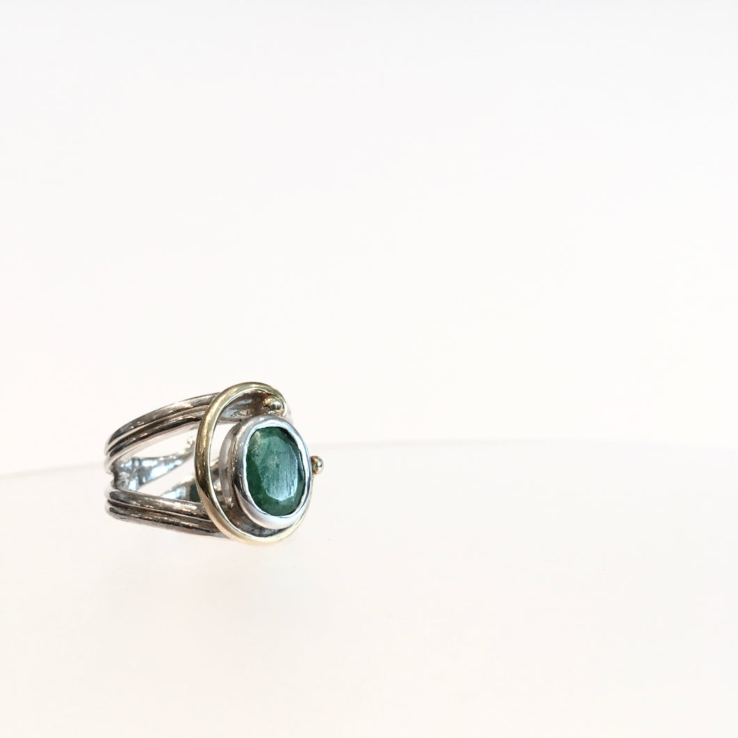 Jasmine Ring with Emerald - Solid Silver & Gold Plate