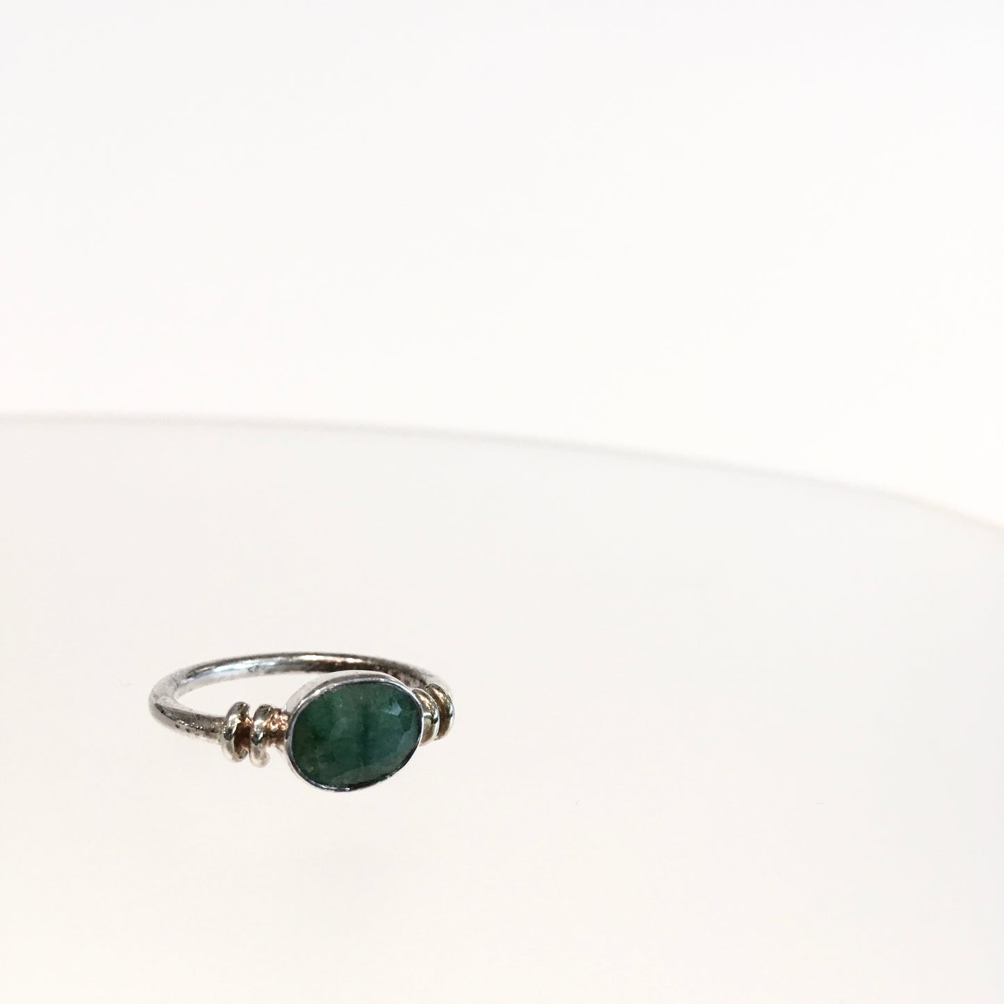 Senna Ring with Rough Cut Emerald - Solid Silver & Gold Plate