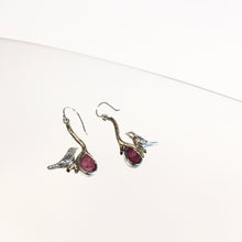 Load image into Gallery viewer, Ruby Lovebird Earrings - Silver &amp; Gold Plate

