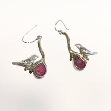 Load image into Gallery viewer, Ruby Lovebird Earrings - Silver &amp; Gold Plate
