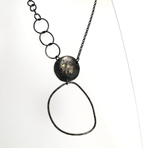 Silver Oxidised Large Hoop Pendant Necklace