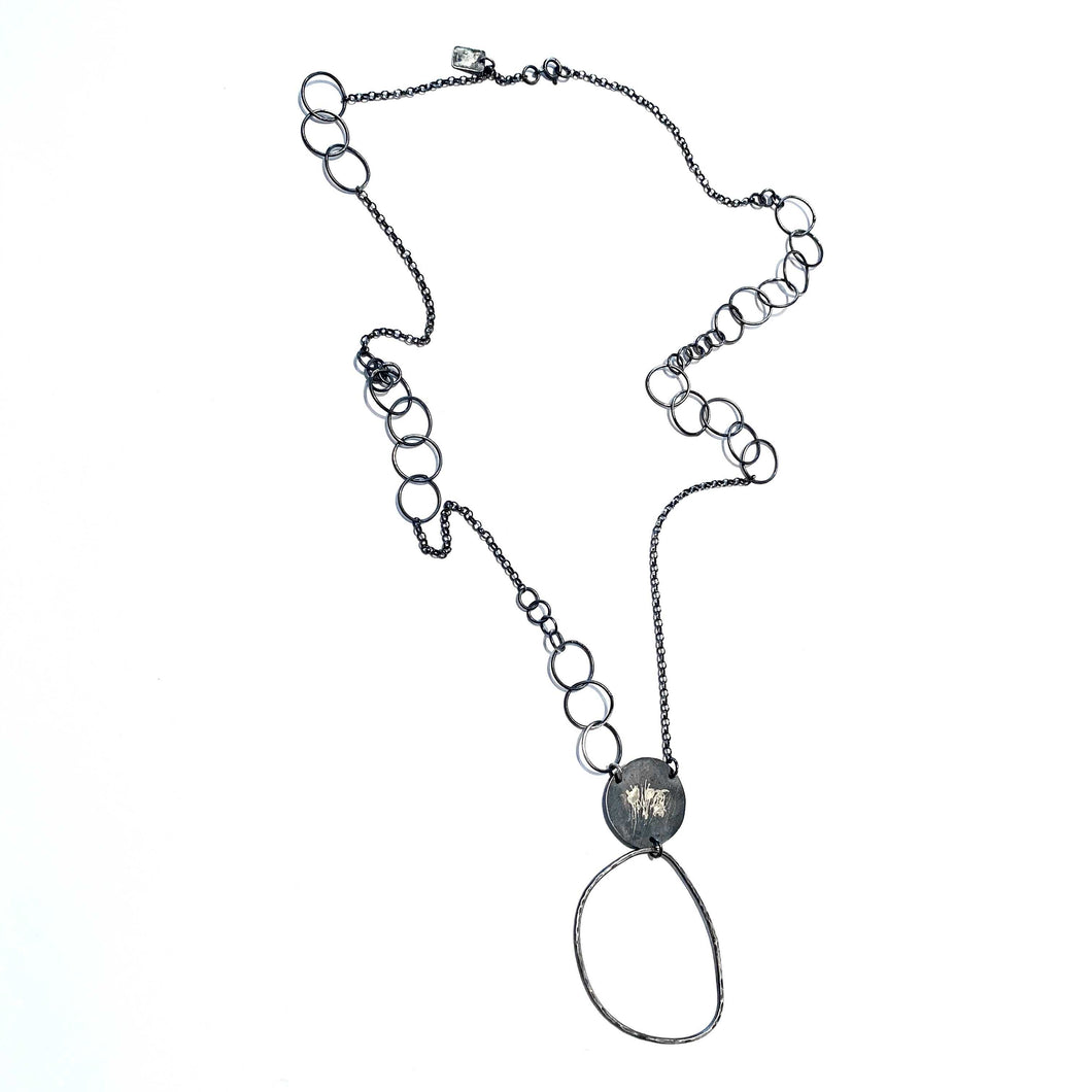 Silver Oxidised Large Hoop Pendant Necklace