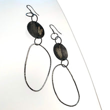 Load image into Gallery viewer, Silver Oxidised Large Drop Hoop Earrings
