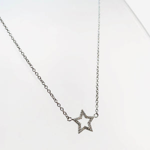 Silver Pave Open Star Necklace