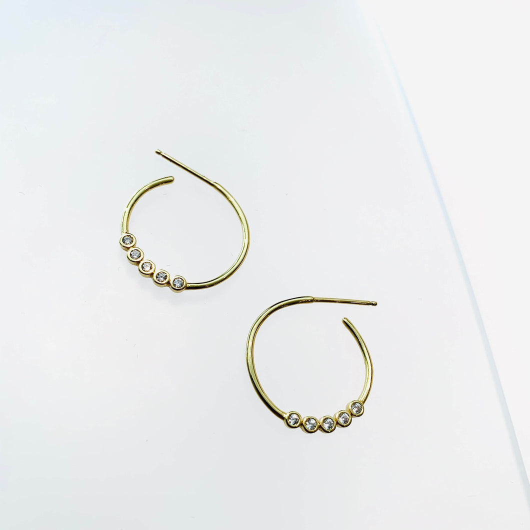 Gold 5 Stone Hoop Earrings
