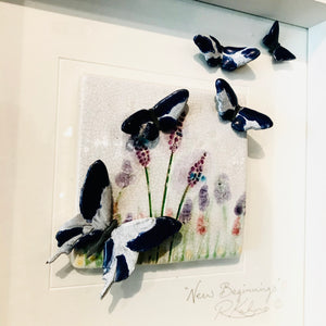 Happiness, Blue Butterfly - Raku Ceramic Art by Rebeka Kahn